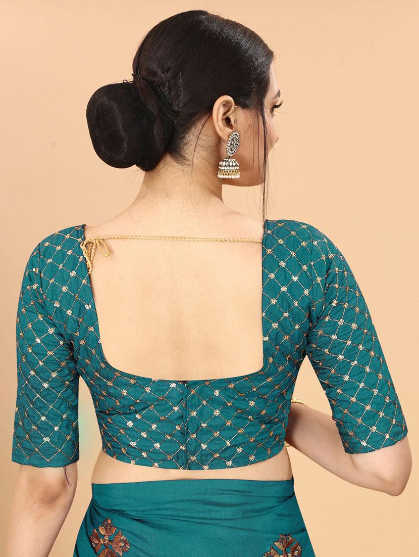 dark blue self design saree with blouse - 19431592 - Standard Image - 4