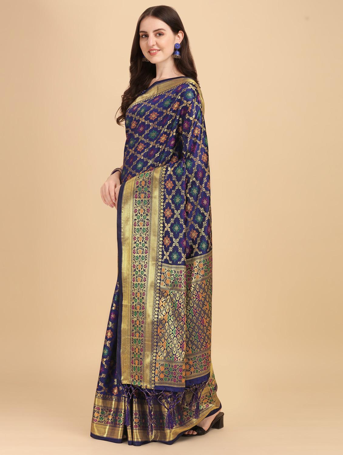 dark blue self design saree - 19431616 - Standard Image - 1