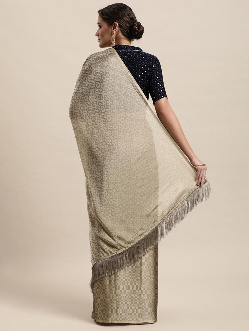brown self design saree with blouse - 19431631 - Standard Image - 1