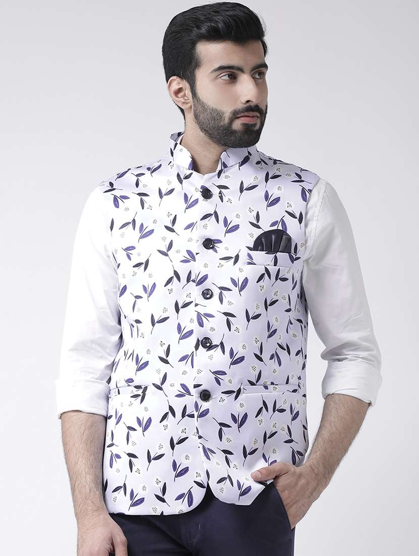 printed cotton blend nehru jacket