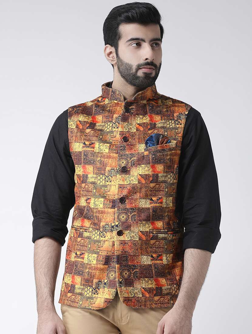 printed cotton blend nehru jacket