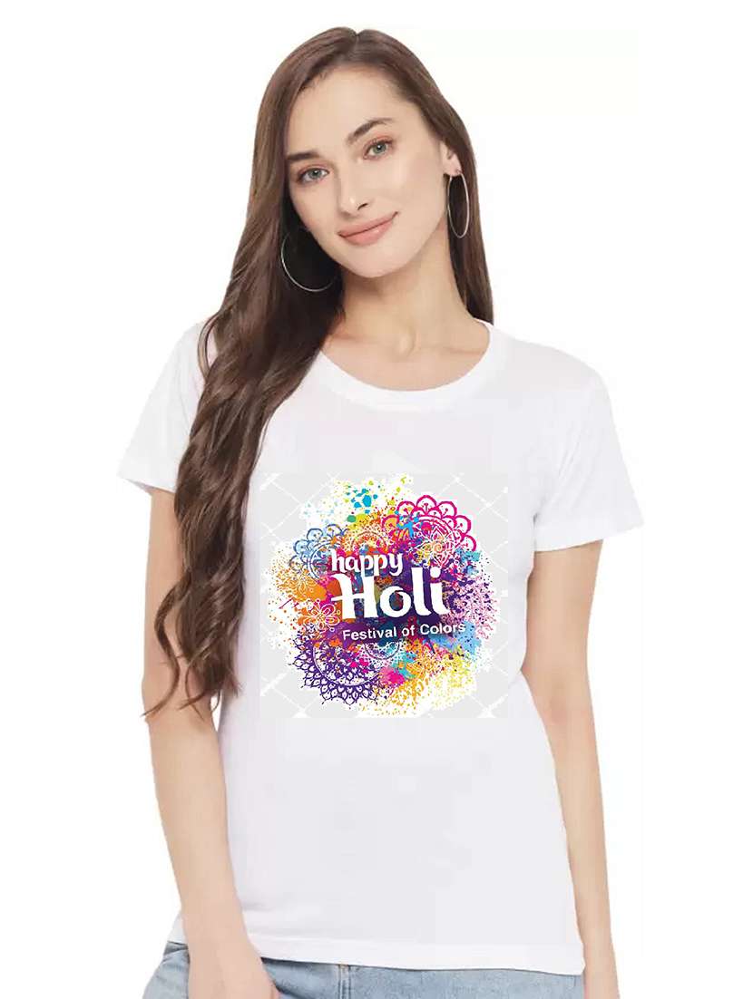 women's chest print round neck t-shirt