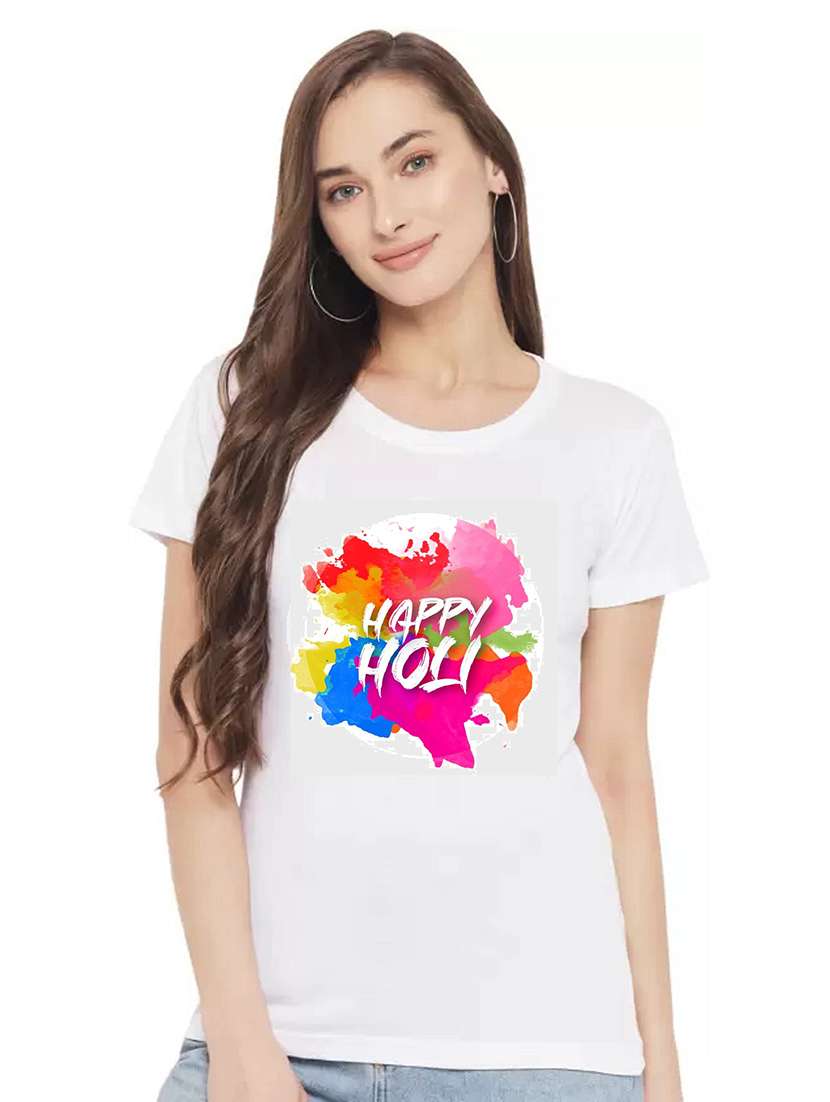 women's chest print round neck t-shirt