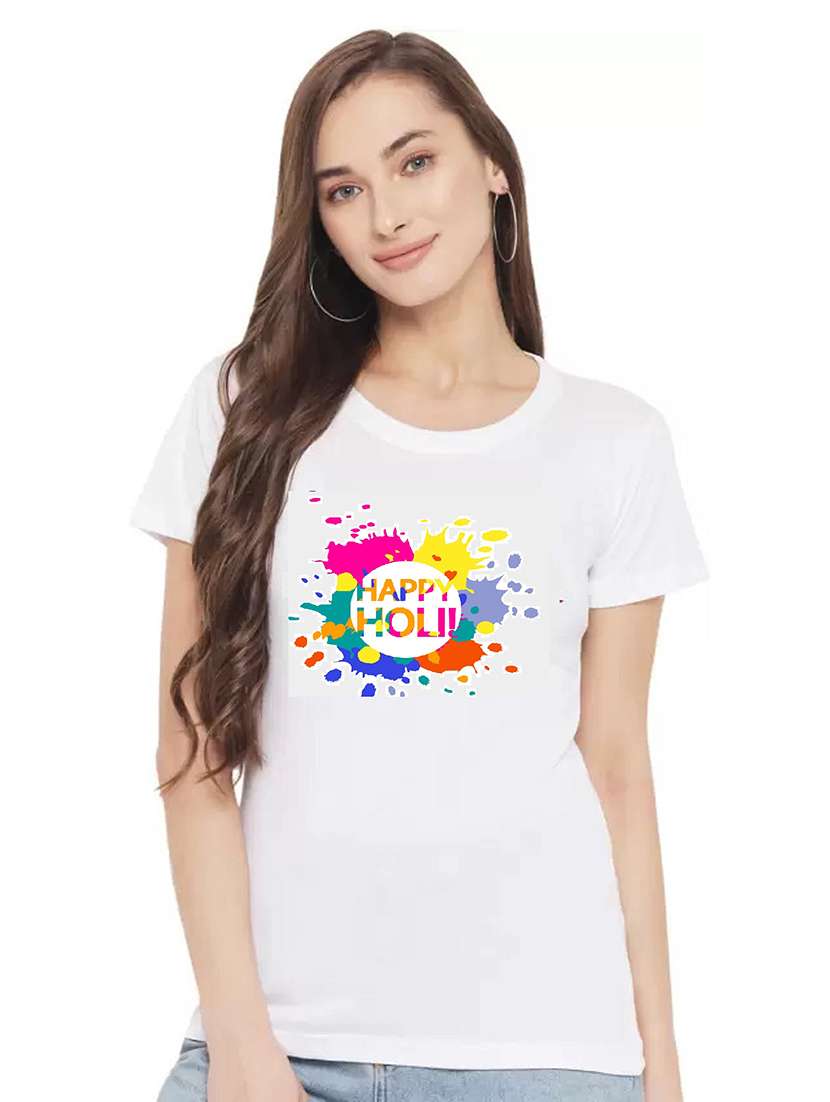 women's chest print round neck t-shirt