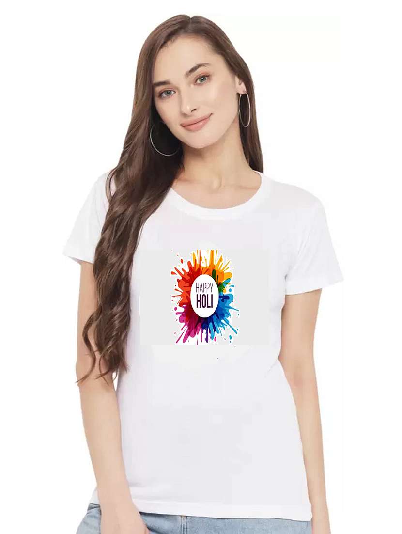 women's chest print round neck t-shirt