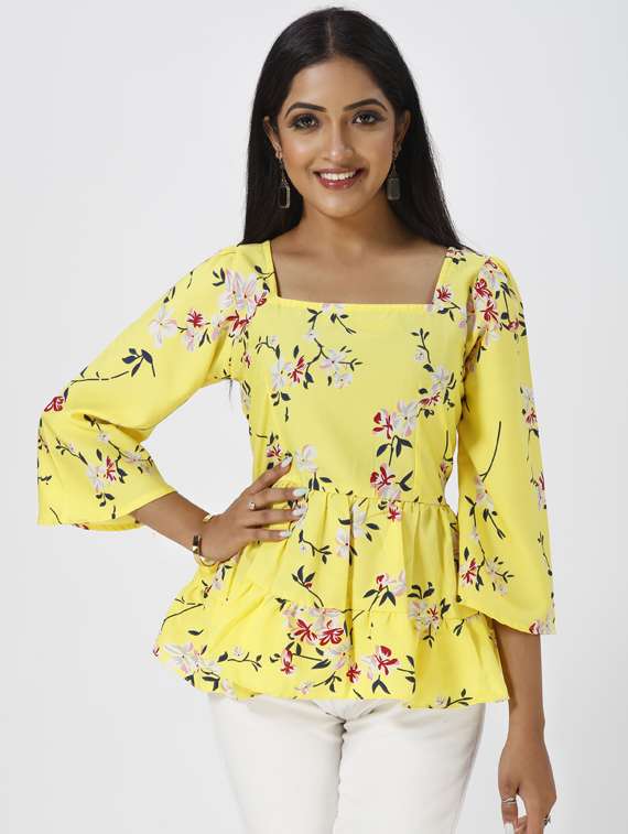 yellow printed peplum top - 19435451 -  Standard Image - 1