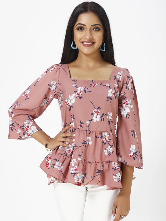 pink printed peplum top - 19435453 -  Standard Image - 1