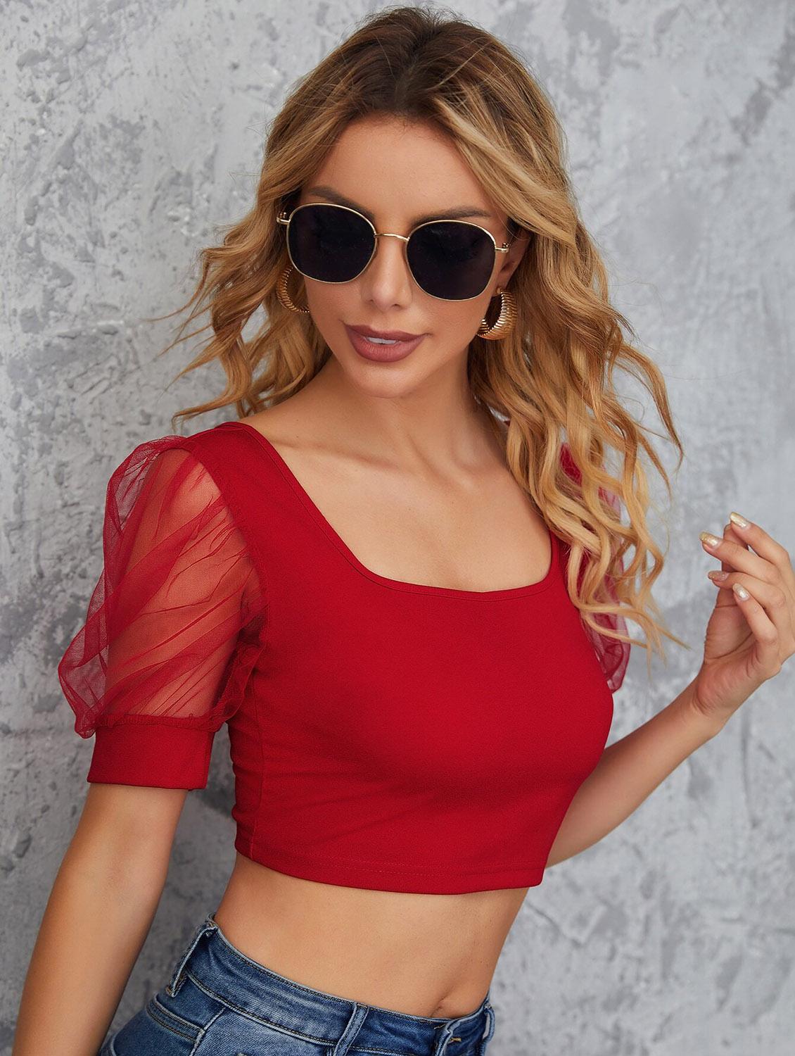 red solid crop top - 19435455 -  Standard Image - 1