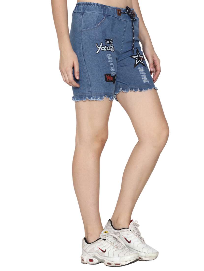 blue embroidered denim denim shorts - 19435613 -  Standard Image - 1