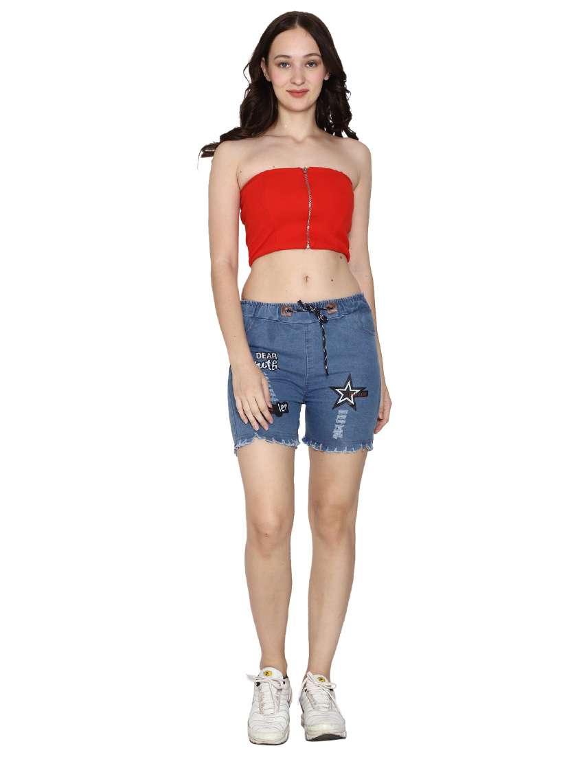 blue embroidered denim denim shorts - 19435613 -  Standard Image - 4