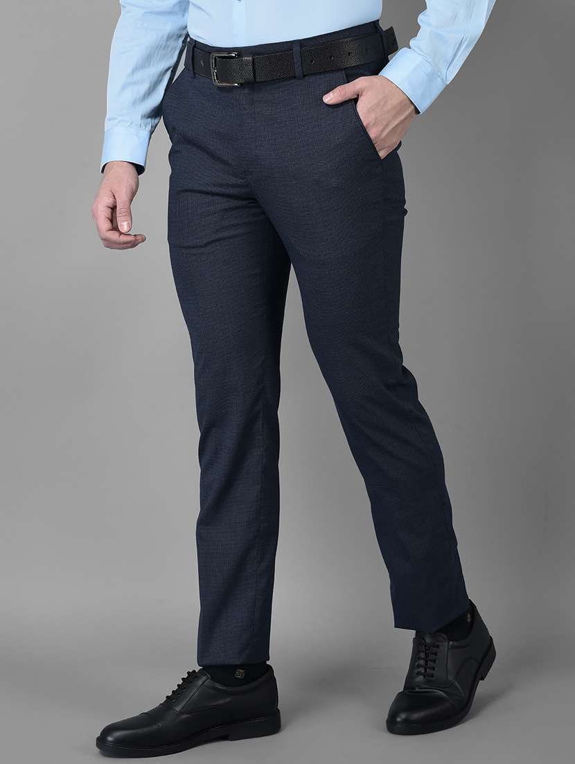 navy blue polyester flat front formal trouser - 19435857 -  Standard Image - 1