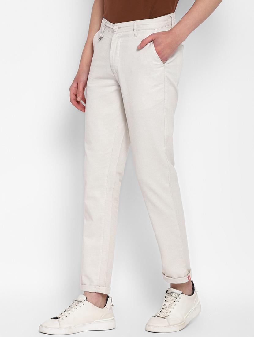 off-white cotton blend flat front casual trouser - 19435928 -  Standard Image - 1