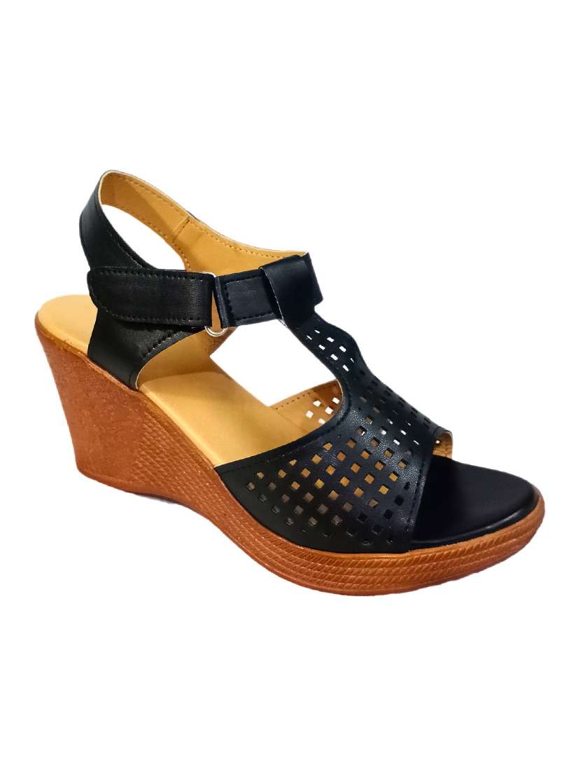 black solid ankle strap wedges 