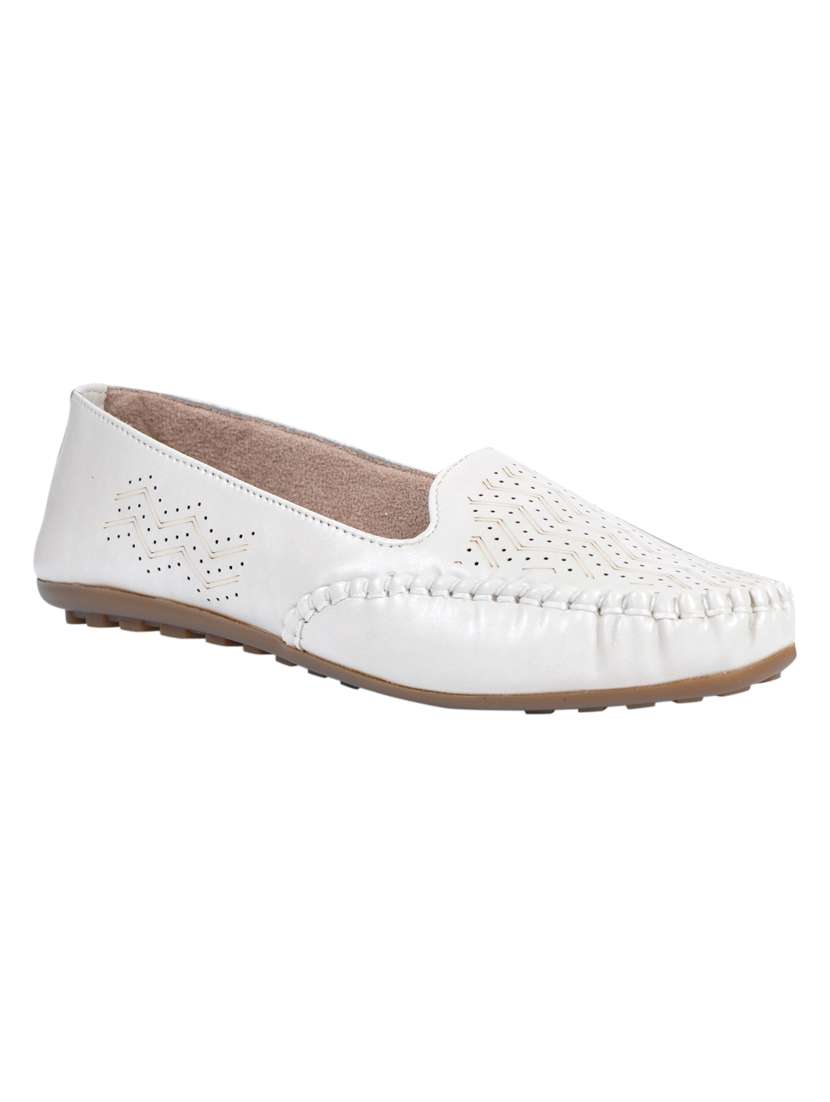 white cut work slip-on loafers