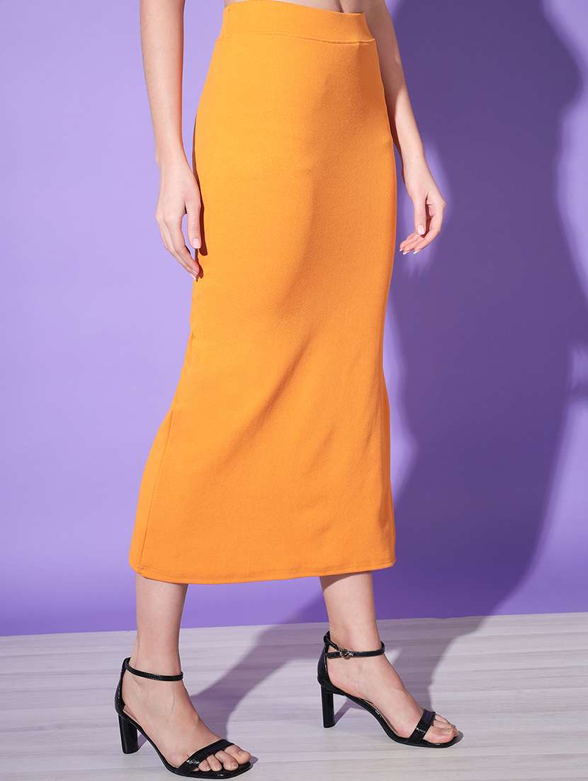 yellow solids side slit skirt - 19436127 -  Standard Image - 1