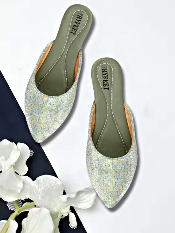 green textured mules 