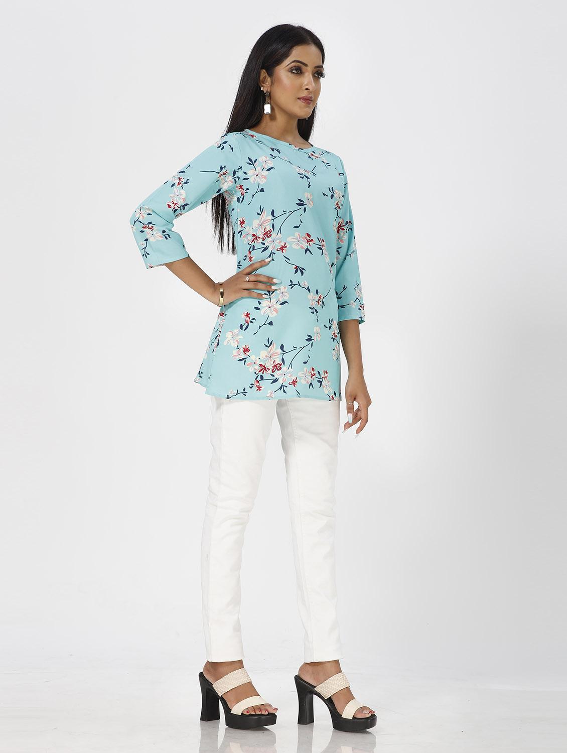 light blue crepe printed regular top - 19437052 - Standard Image - 1