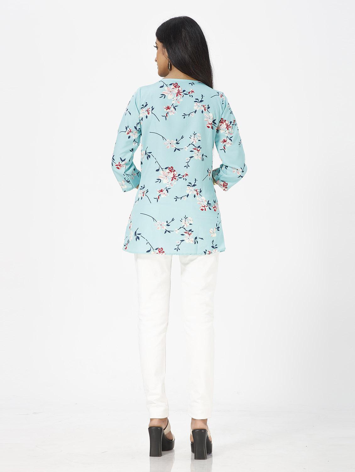 light blue crepe printed regular top - 19437052 - Standard Image - 4