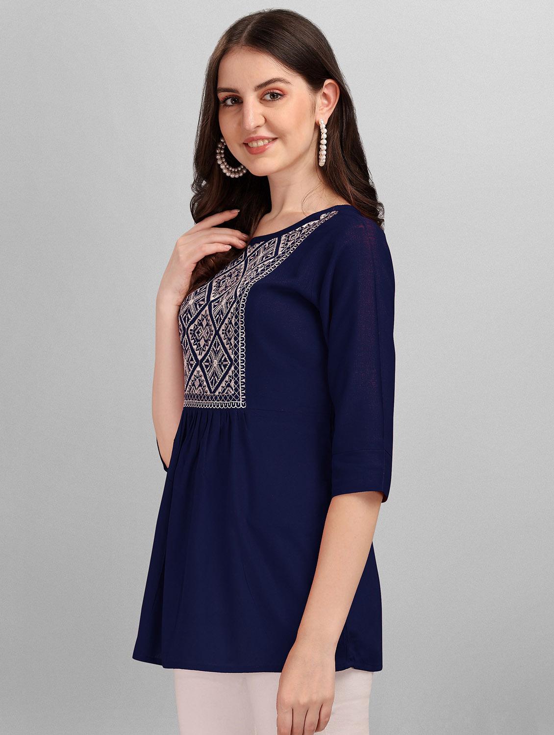 navy blue rayon regular top - 19437053 - Standard Image - 1
