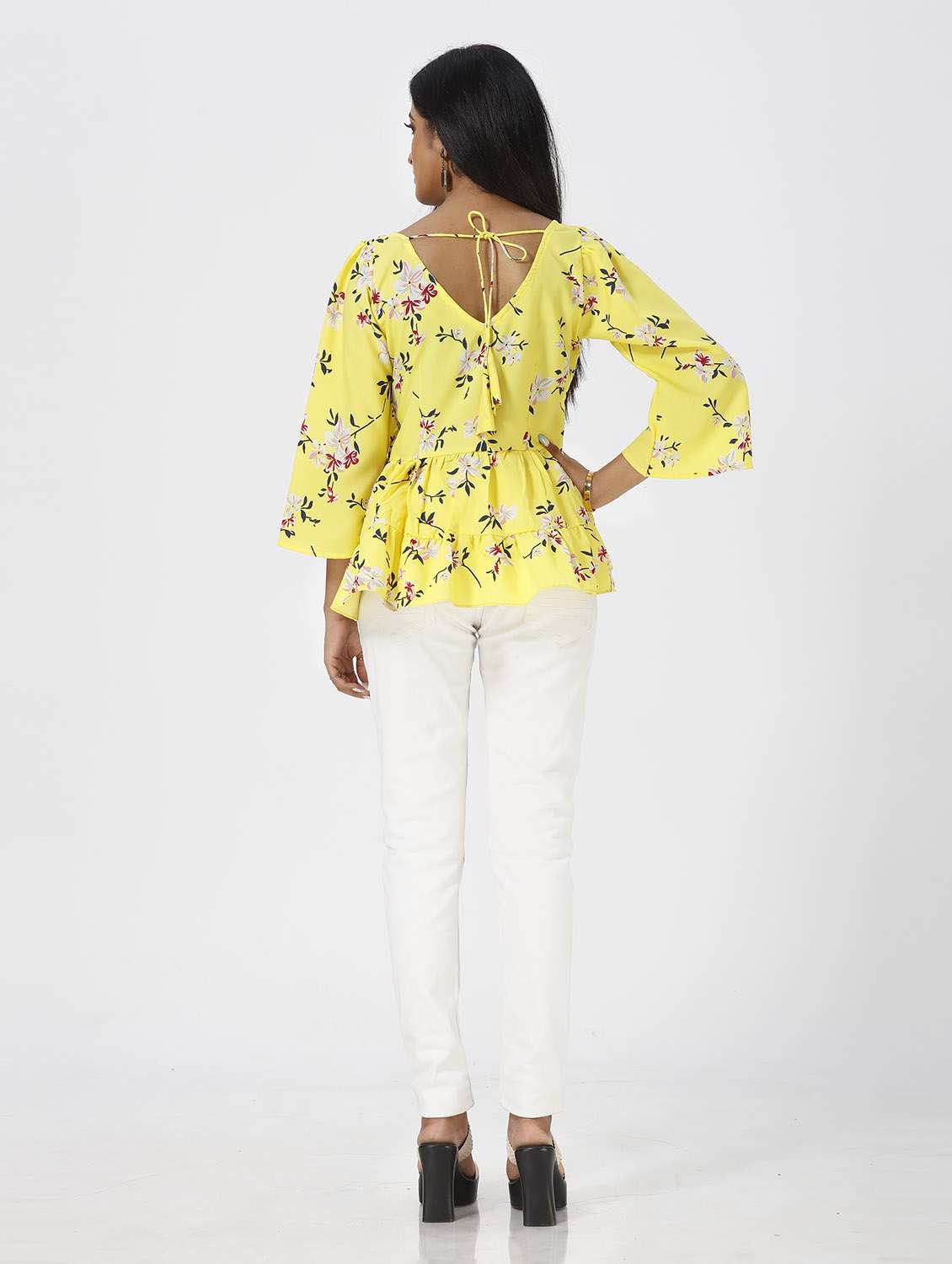 yellow floral print peplum top - 19437087 - Standard Image - 4