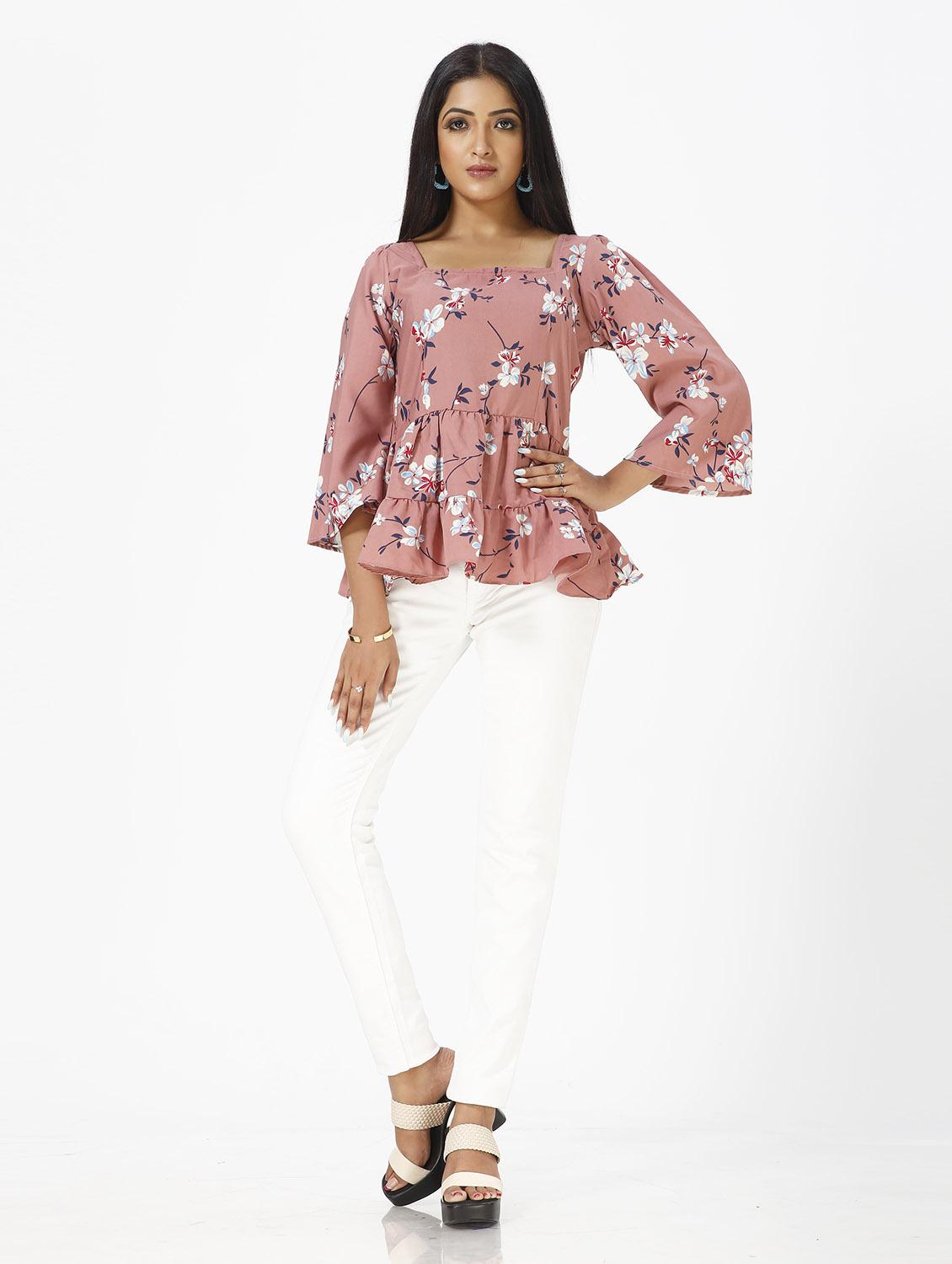 pink floral print peplum top - 19437088 - Standard Image - 1
