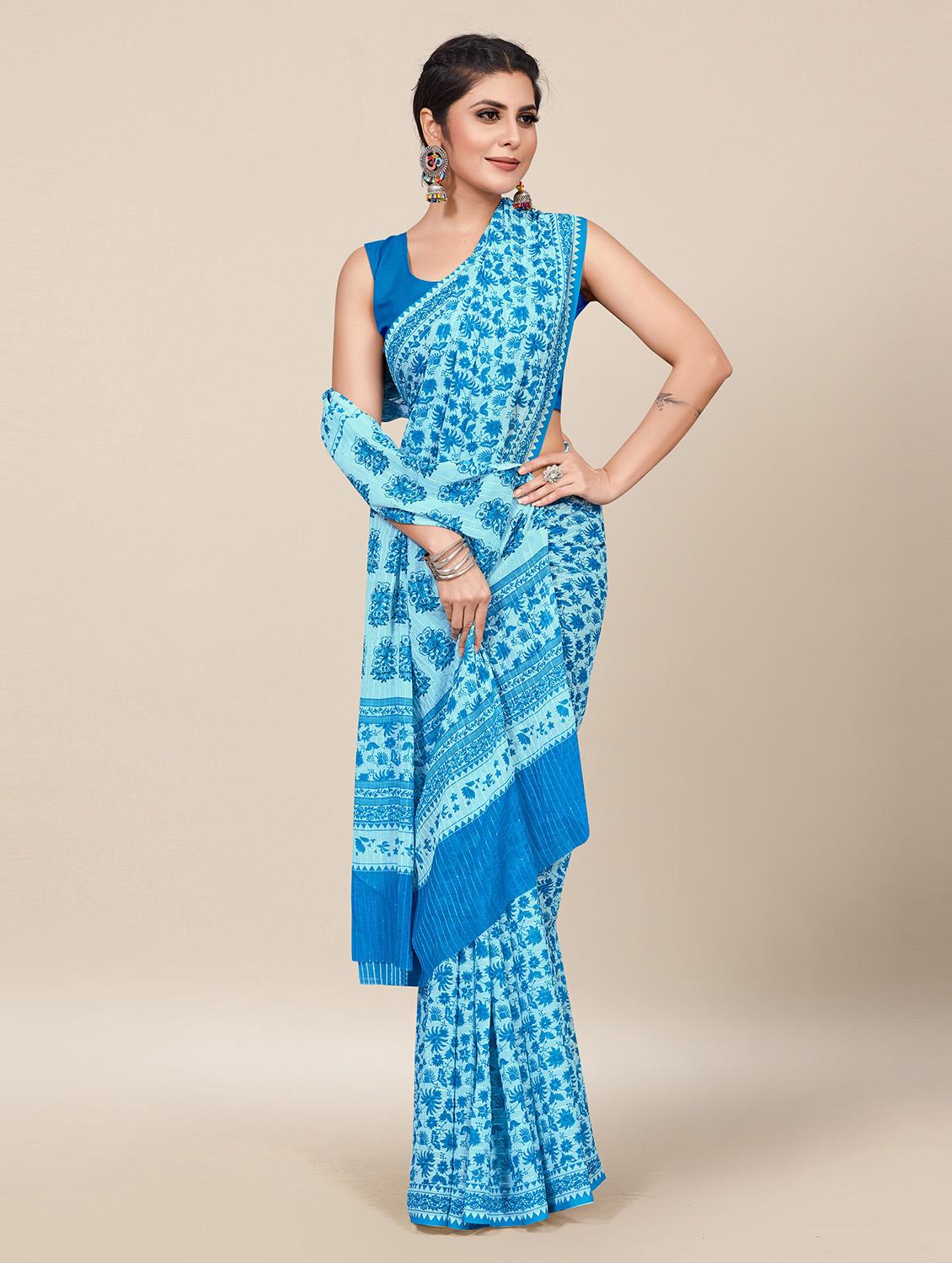 sky blue georgette printed saree with blouse - 19437147 - Standard Image - 1