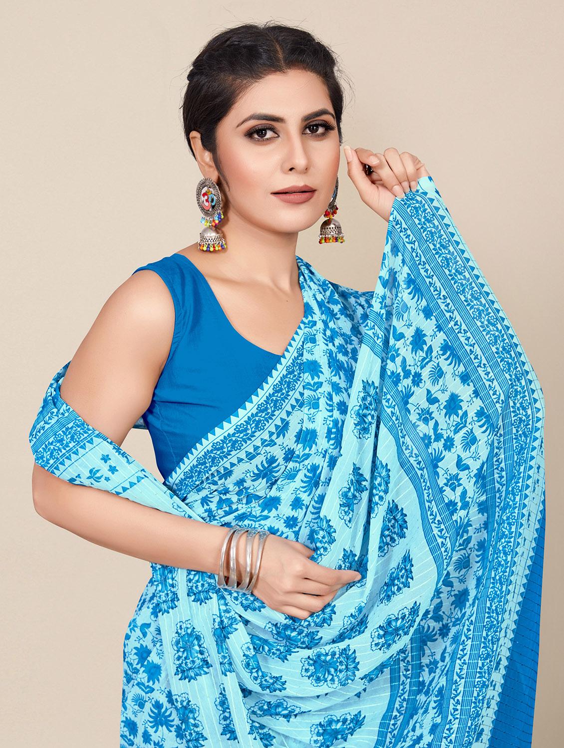 sky blue georgette printed saree with blouse - 19437147 - Standard Image - 4