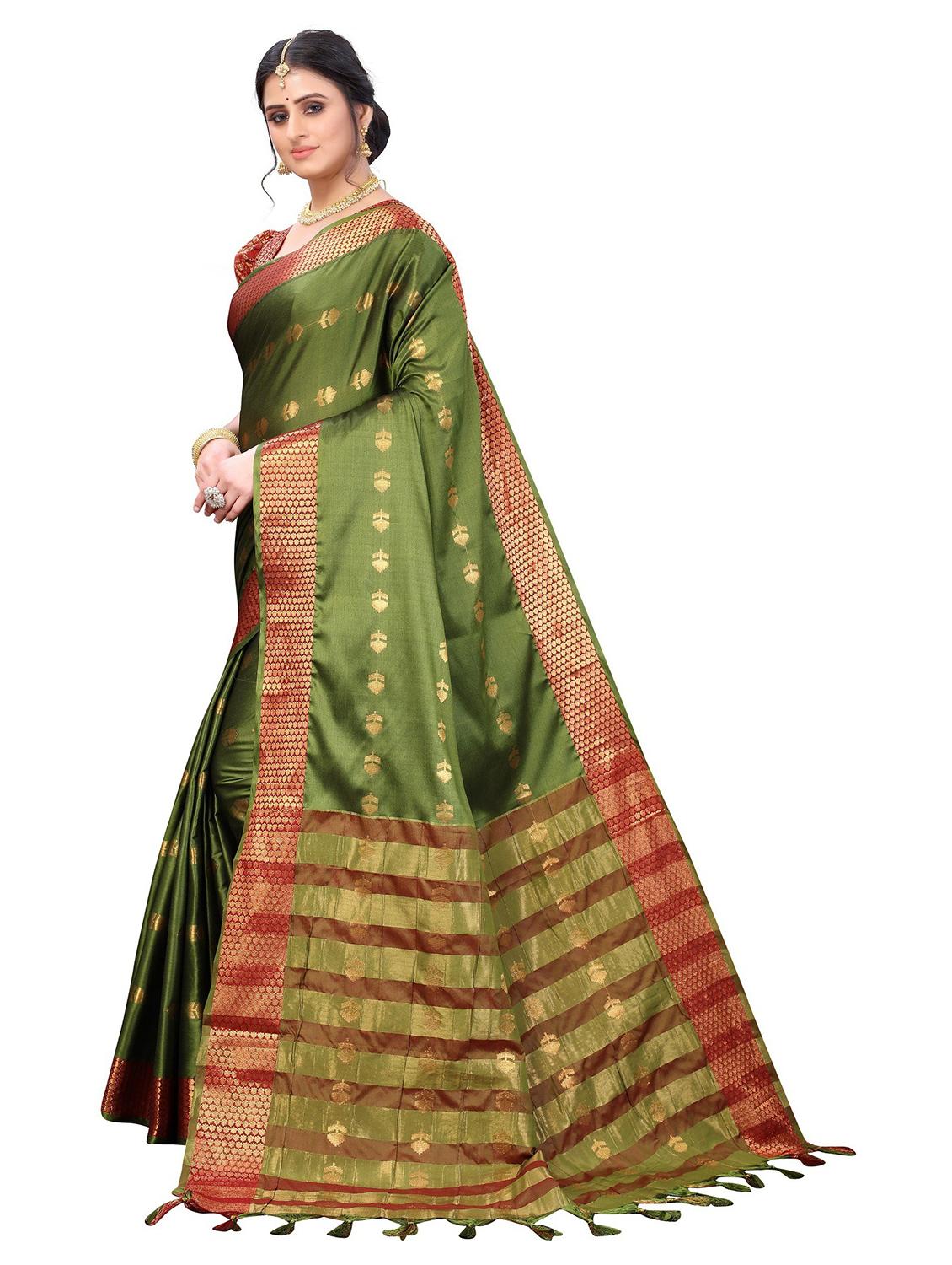 contrast bordered woven saree with blouse - 19437156 -  Standard Image - 1