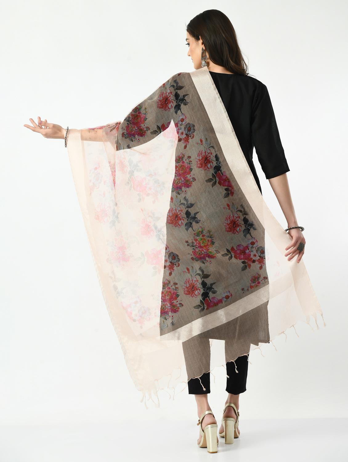 cream floral printed dupatta - 19437208 - Standard Image - 4