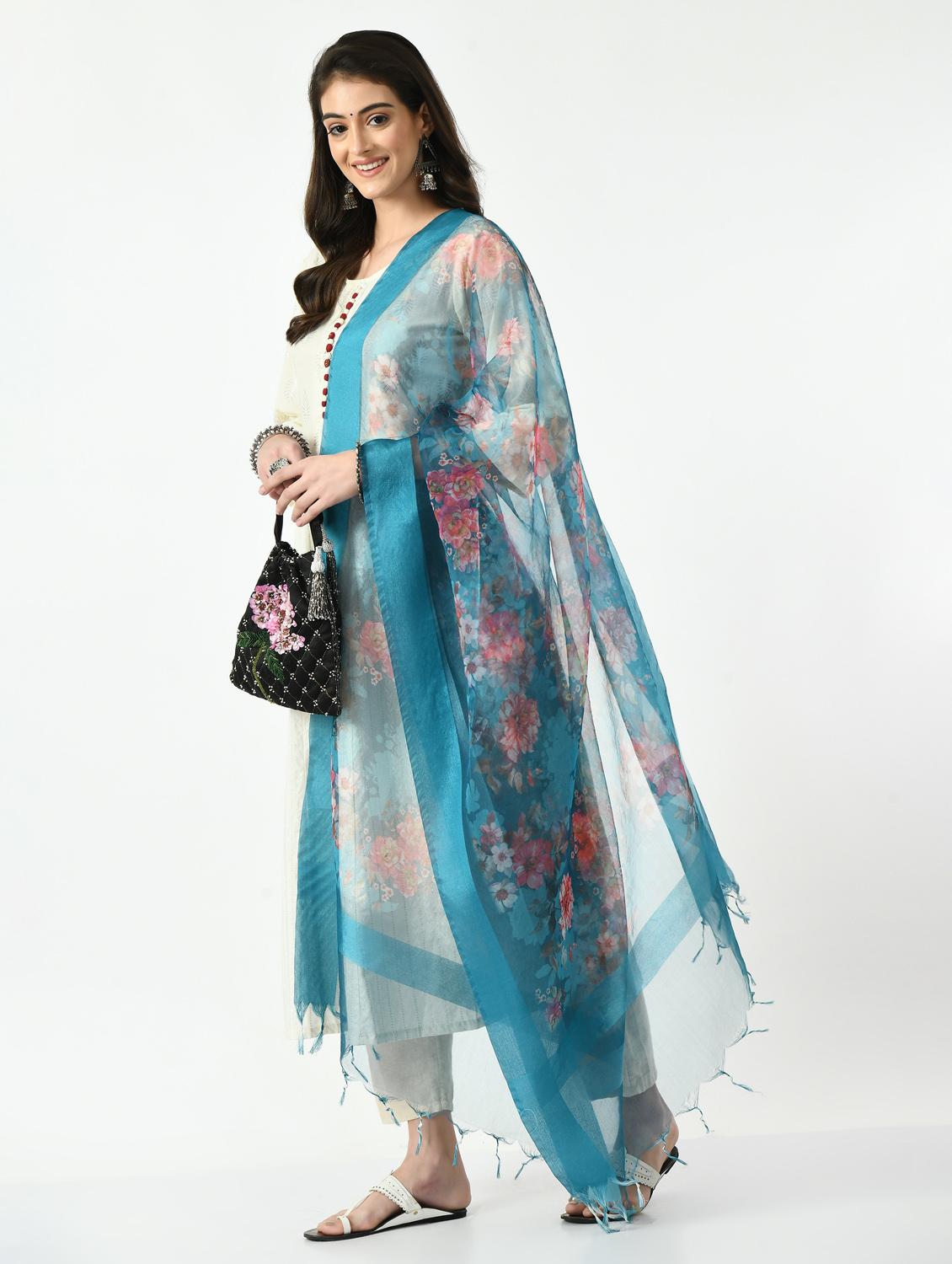 turquoise organza dupatta - 19437209 - Standard Image - 1