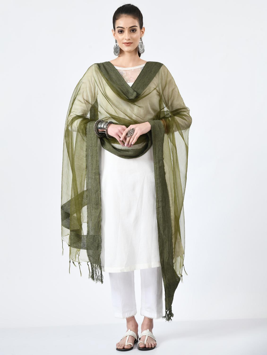 olive organza dupatta - 19437211 - Standard Image - 1