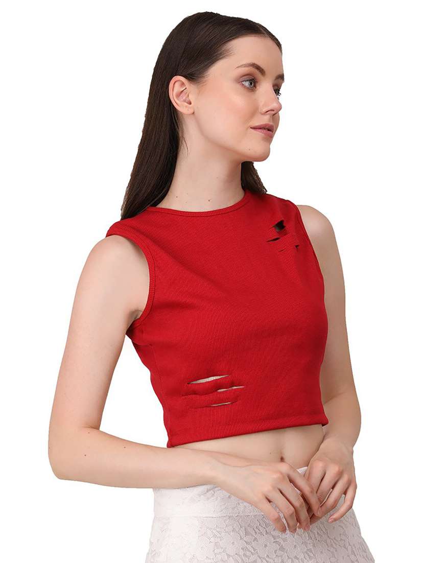 women's crop round neck top - 19438029 -  Standard Image - 1