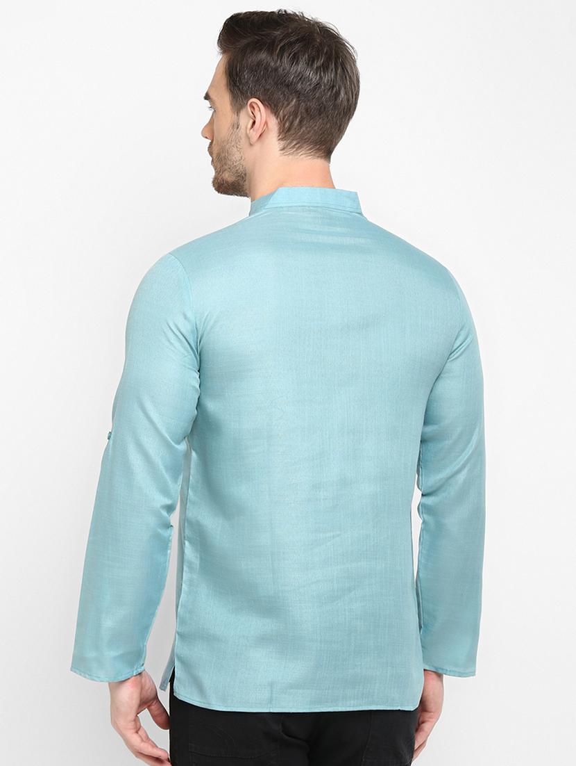 blue solid short kurta - 19438436 - Standard Image - 1