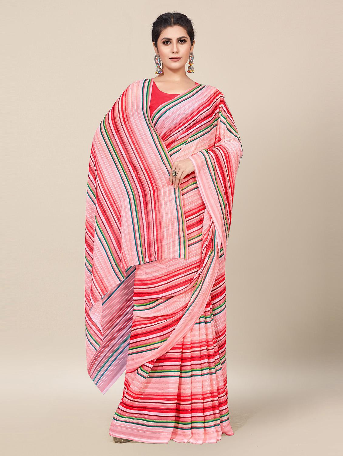 red printed saree with blouse - 19439220 - Standard Image - 1