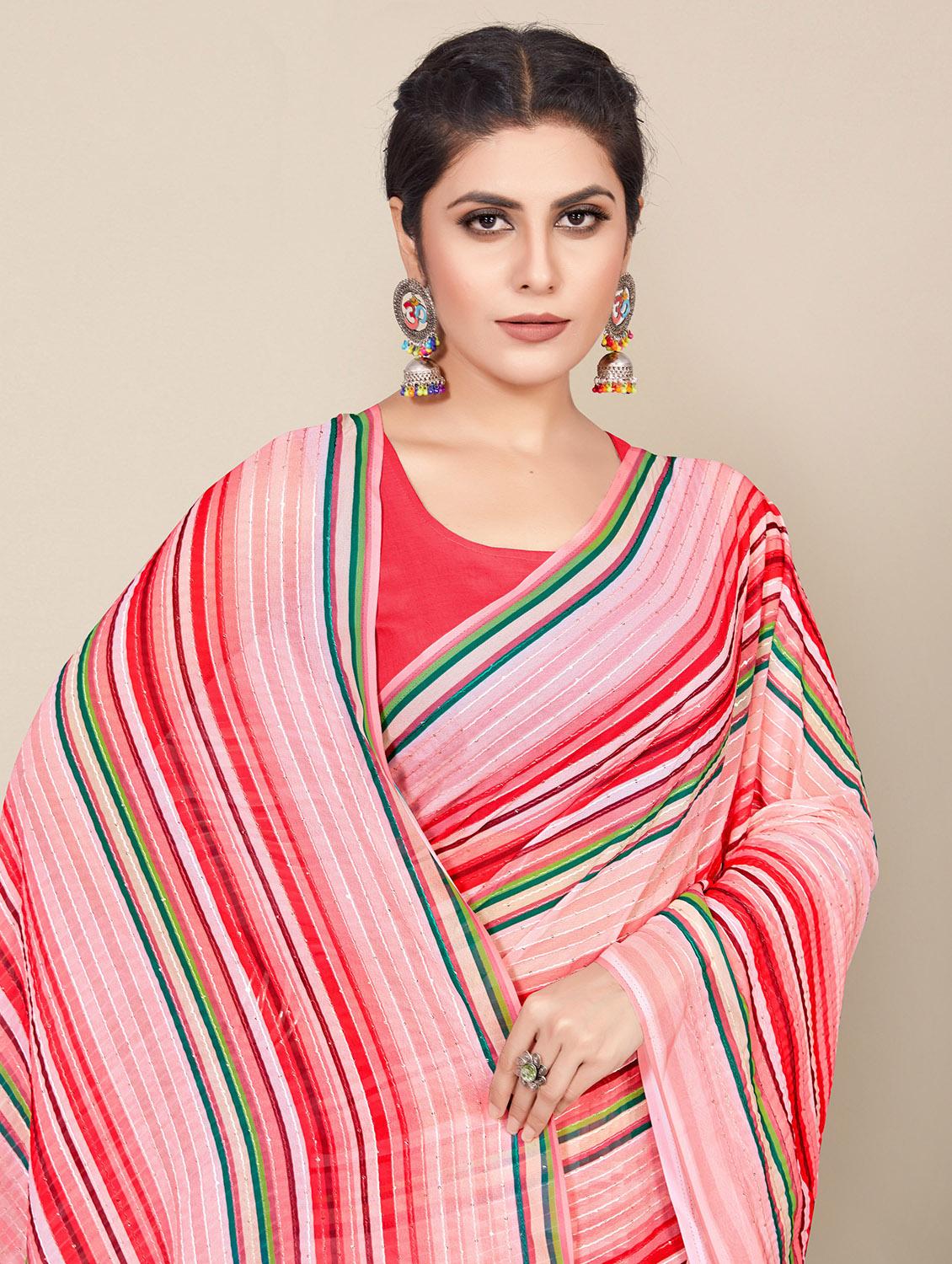 red printed saree with blouse - 19439220 - Standard Image - 4