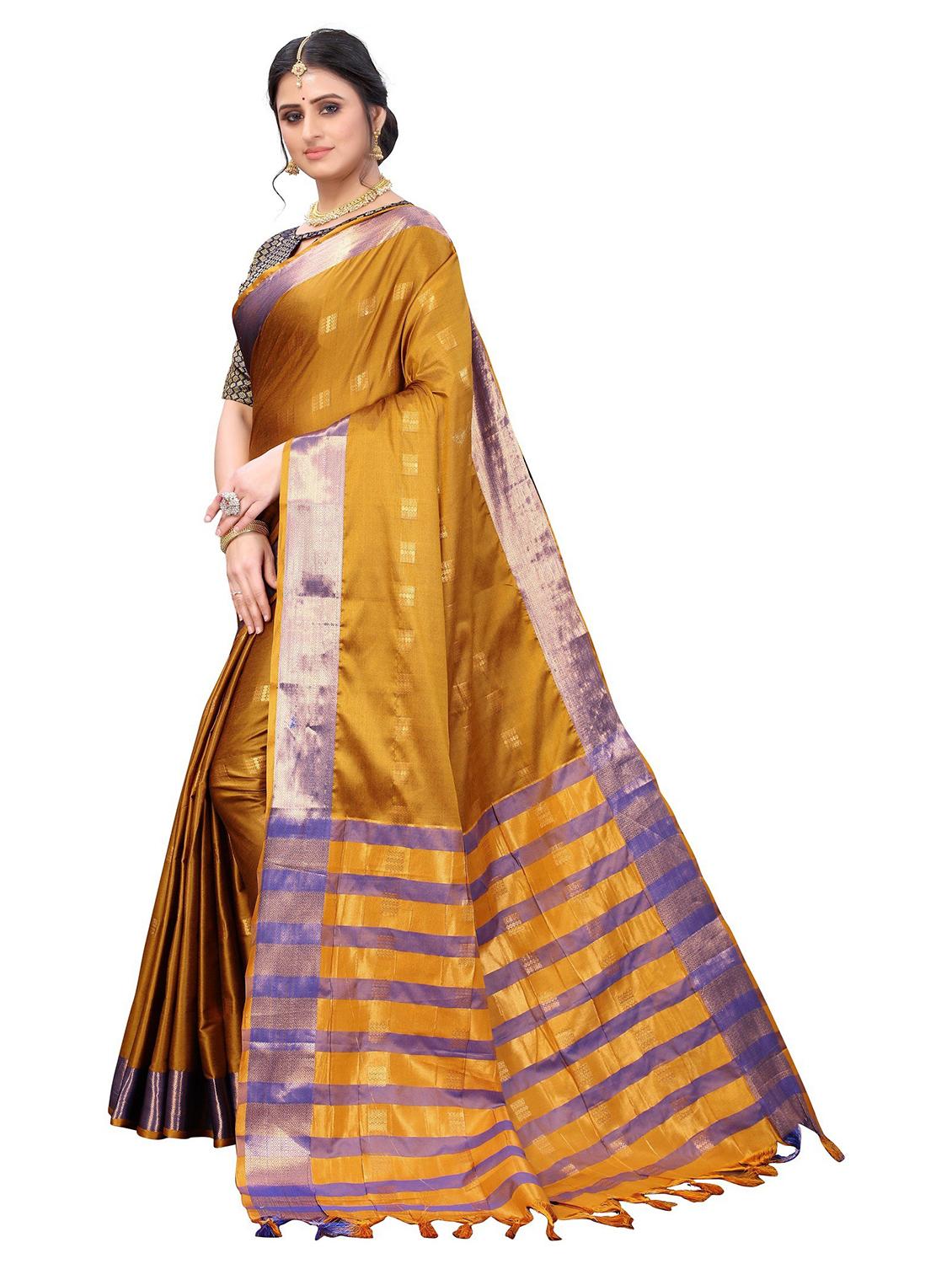 contrast bordered woven saree with blouse - 19439280 -  Standard Image - 1
