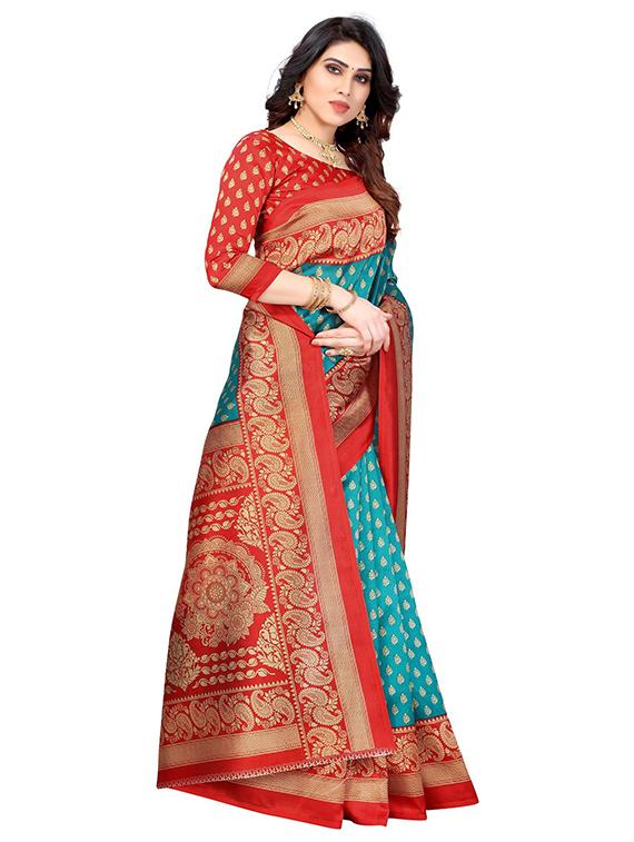 contrast bordered printed saree - 19439289 -  Standard Image - 1