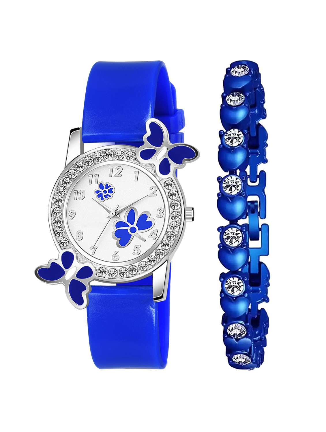 blue leatherette watch & bracelet combo