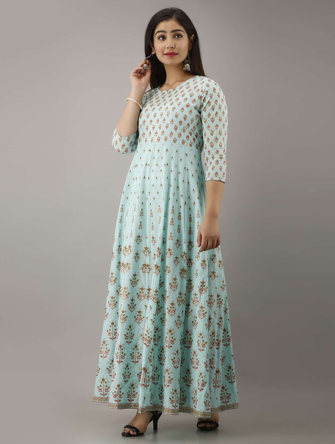 Round Neck Printed Anarkali Kurta
