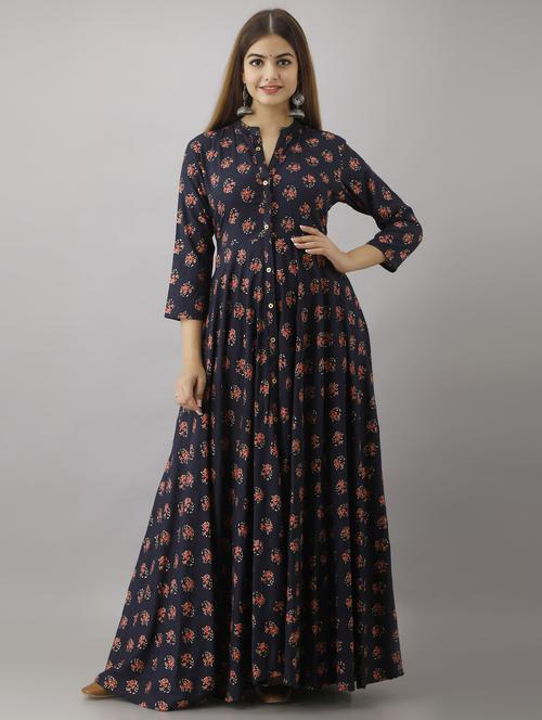 mandarin collar printed anarkali kurta - 19440748 - Standard Image - 0