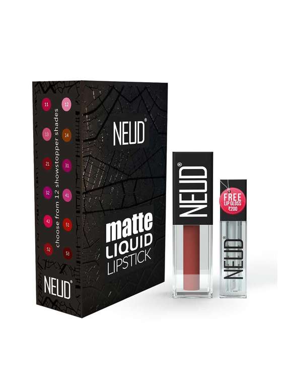 neud matte liquid lipstick jolly coral with almond oil, vitamin e, smudge proof 12-hour stay formula with free lip gloss-1 pack