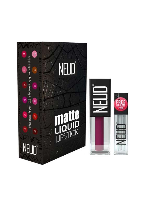 neud matte liquid lipstick mauve-a-licious withalmond oil,vitamin e,smudge proof 12-hour stay formula with free lip gloss-1 pack