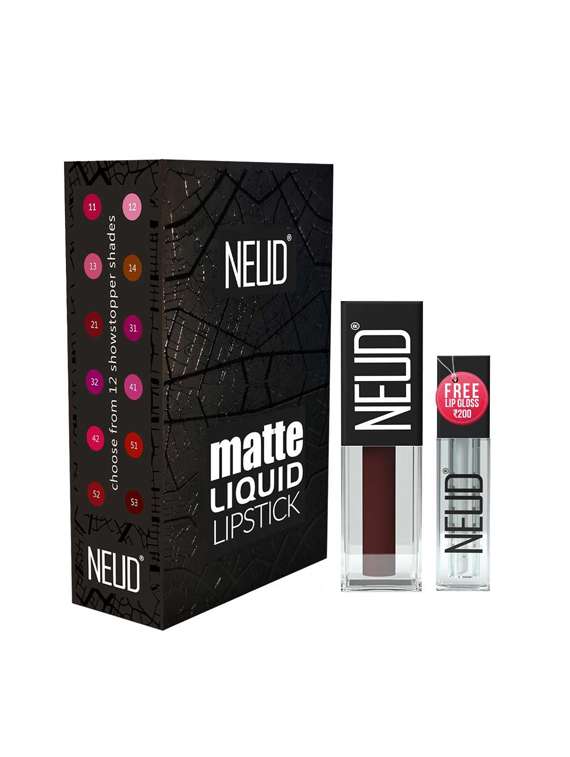 neud matte liquid lipstick espresso twist with almond oil,vitamin e,smudge proof 12-hour stay formula with free lip gloss-1 pack
