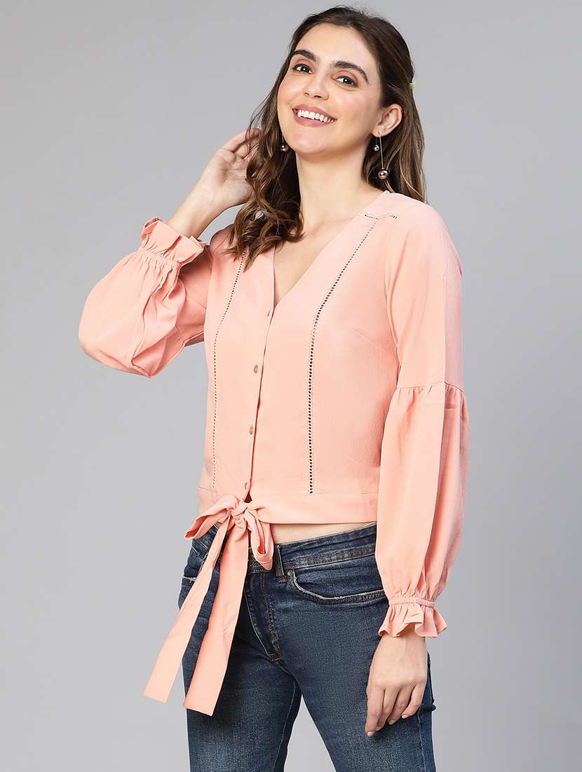 women's blouson v neck top - 19440833 - Standard Image - 1
