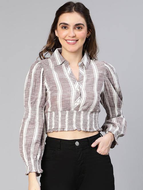 women's crop collared top - 19440847 - Standard Image - 0