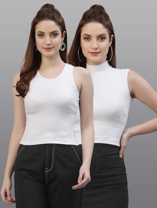 pack of 2 women solid white top - 19451348 -  Standard Image - 0