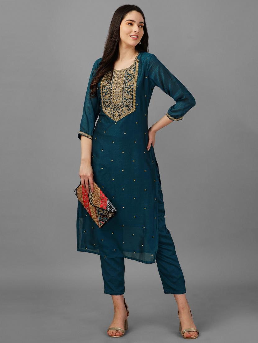 self design silk blend straight kurta - 19451993 - Standard Image - 1