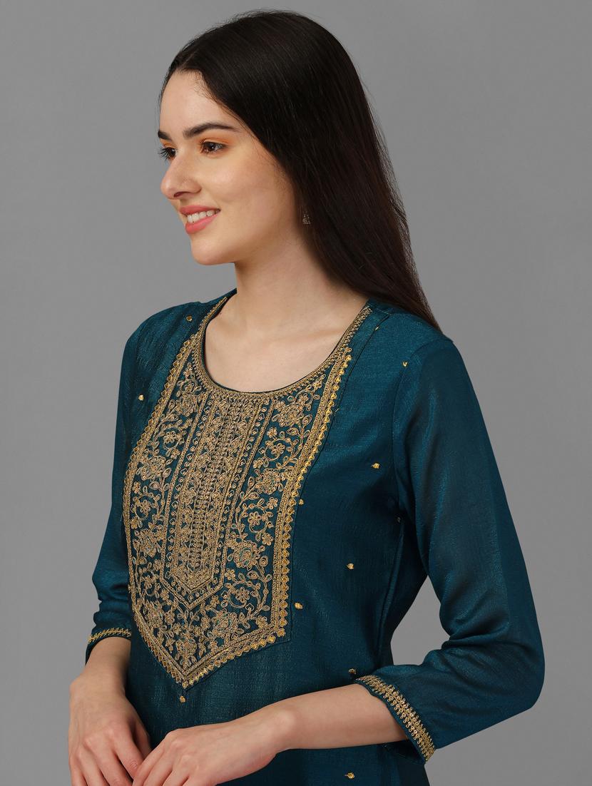self design silk blend straight kurta - 19451993 - Standard Image - 4
