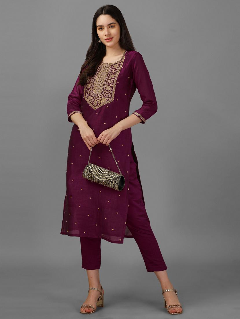 self design silk blend straight kurta - 19451996 - Standard Image - 1