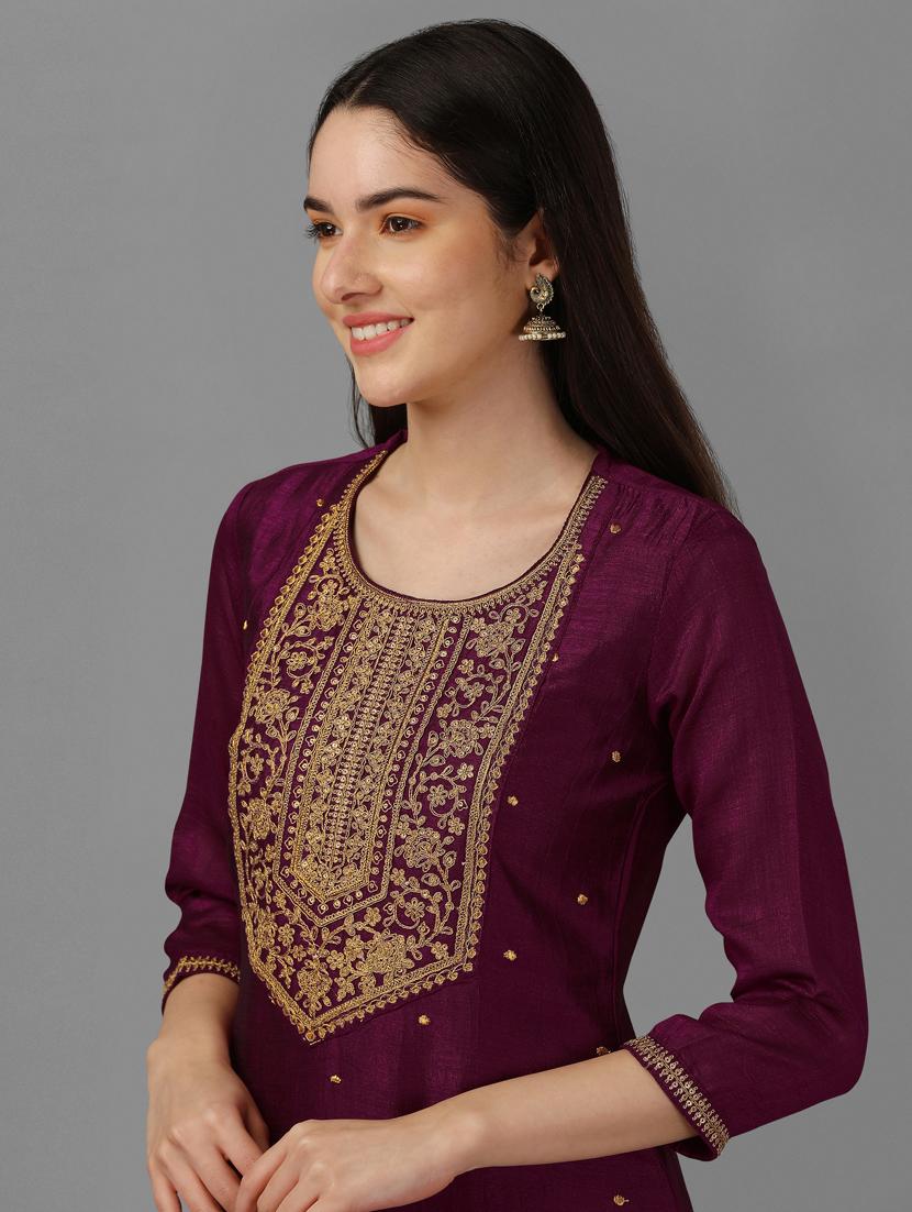 self design silk blend straight kurta - 19451996 - Standard Image - 4